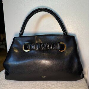 Celine (Phoebe Philo Runway 2018) Black Leather Handbag w/ Eyelets, GHW, & Brown